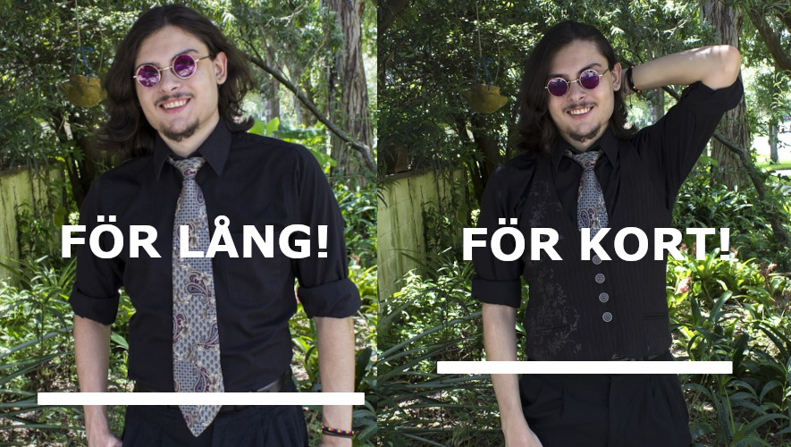 Fel slipslängd, kille med två fel längder på slips